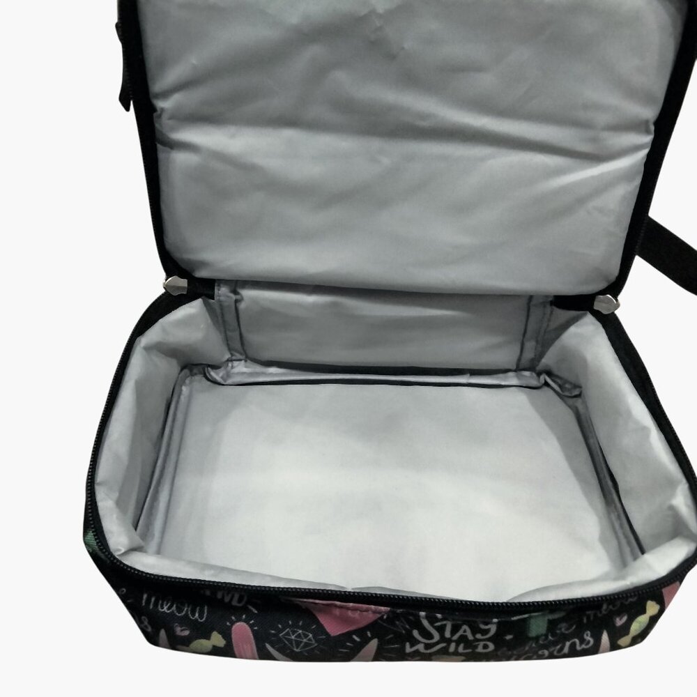 Flamingo Lunch Bag Insulated Unicorn Rainbow Adjustable Strap Black Pink - Picture 3 of 6